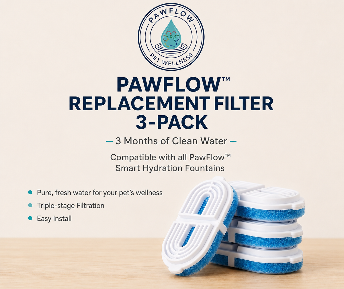 PawFlow™ Replacement Filter 3-Pack — 3 Months of Clean Water